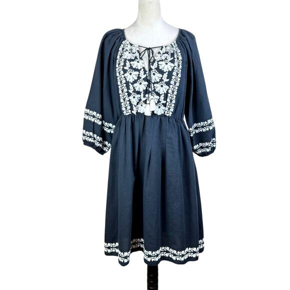 Sundance Josephena Garden Black & White Flower Embroidered Cottagecore Dress - Picture 2 of 13